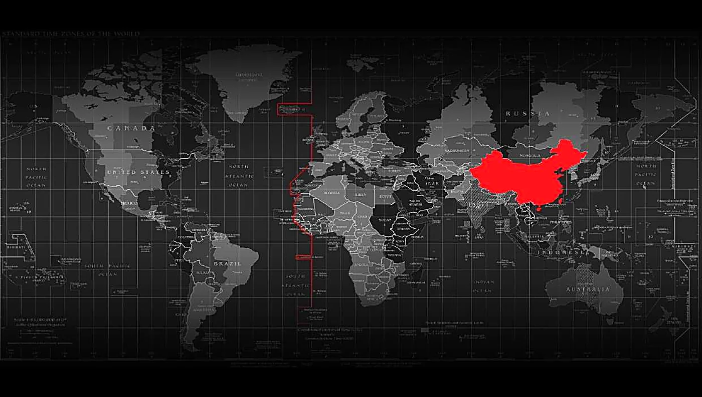 World map highlighting China, from the Doing Business in China brochure